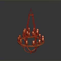 Orange Metal Chandelier With Multiple Candle Shaped Lights And Decorative Frame
