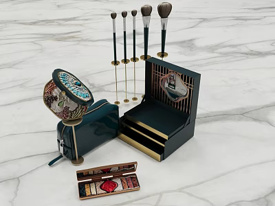 Elegant Perfume Cosmetics Collection With Makeup Brushes Mirror Box And Eyeshadow Palette 3d model