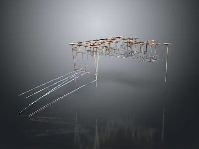 Industrial Metal Equipment Frame With Multiple Support Legs And Platform Structure 3d model