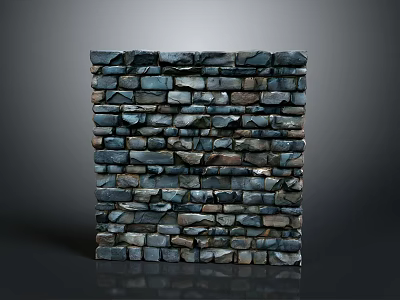 Traditional Stone Wall Construction With Irregular Blue Gray Stone Blocks Texture 3d model