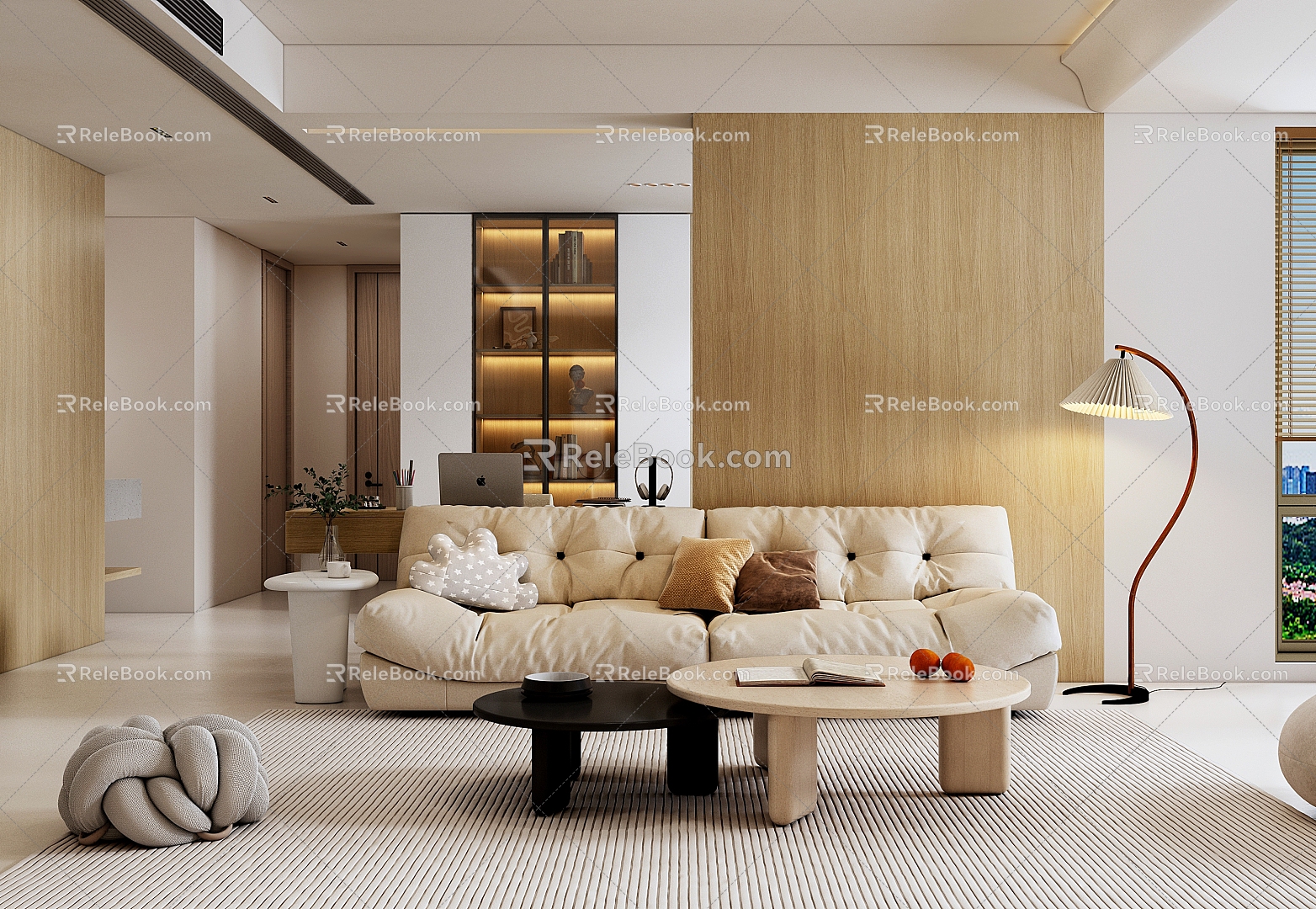 Log Style Living Room Cream Sofa Living Room Study Integrated Light Luxury Living Room No Main Lamp Living Room Coffee Table 3d model