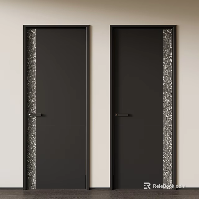 Modern Black Hinged Doors With Decorative Side Patterns And Sleek Design 3d model 