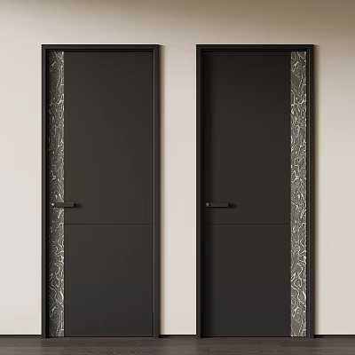 Modern Black Hinged Doors With Decorative Side Patterns And Sleek Design 3d model