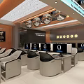 Modern Internet Cafe Interior With Self-service Tea Area And Beverage Shelves