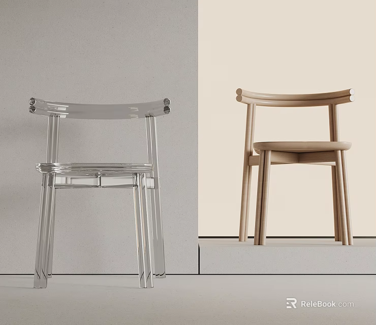Modern Transparent Acrylic And Wooden Chairs With Stylish Minimalist Contemporary Design 3d model 