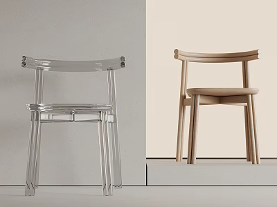 Modern Transparent Acrylic And Wooden Chairs With Stylish Minimalist Contemporary Design 3d model