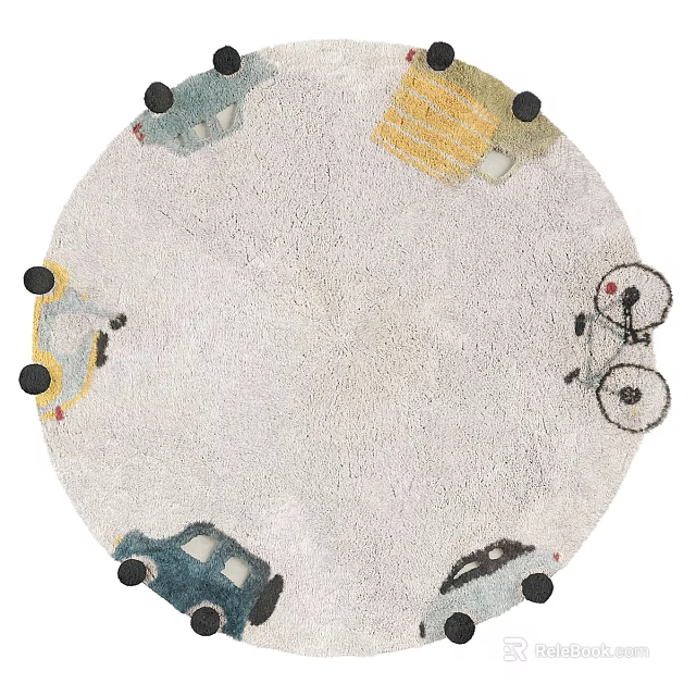 Round Rug With Colorful Car And Bicycle Patterns For Kids Room Decor 3d model 