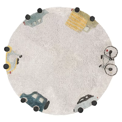 Round Rug With Colorful Car And Bicycle Patterns For Kids Room Decor 3d model