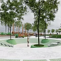 Scenic Park Landscape Featuring People Walking Green Trees Curved Pathway And Grass Lawn