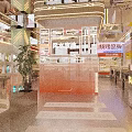 Modern Hotpot Restaurant Open Design With Neon Lights Marble Bar And Glass Windows
