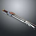 Ornate Medieval Sword With Serrated Silver Blade And Gold Engraved Hilt Design 3d model