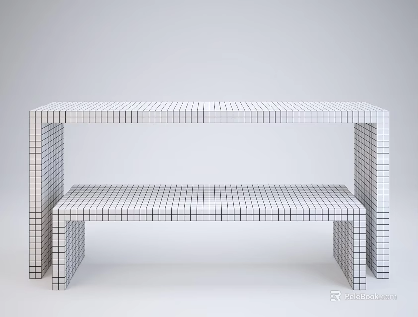 Modern Dining Table Set With White And Black Grid Pattern Bench Simple Design Clean Lines 3d model 