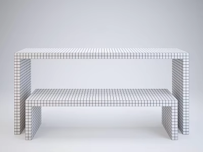 Modern Dining Table Set With White And Black Grid Pattern Bench Simple Design Clean Lines 3d model