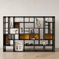 Modern Black Bookcase with Decorative Items Frames Books and Green Plants 3d model