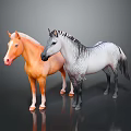 Orange Horse and Zebra Animal Models with Realistic Features on Black Surface