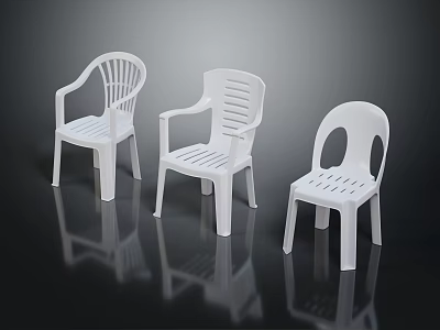 White Plastic Chairs Three Modern Styles With Hollow Backrest And Ergonomic Design 3d model