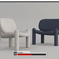 Modern Leisure Chairs in White and Navy Blue with Curved Backrest and Cylindrical Legs