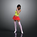 Anime Style Female Character In Yellow Top Red Skirt And White Thigh High Socks