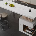 Modern Bar Counter With White Marble Top Fresh Green Apples And Stools