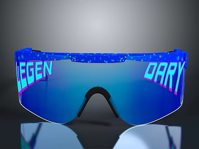 Stylish Blue Frame Sunglasses With Mirrored Lenses And LEGEN DARY Text 3d model