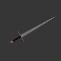 Long Blade Sword With Red Hilt Metal Decoration On Gradient Gray Black Background With Reflection