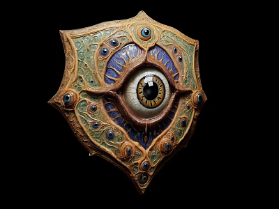 Shield Shaped Decorative Ornament Set With Large Eye Design And Intricate Patterns 3d model