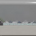 Elegant Water Ripple Light Projection with Rock Formations and Green Plants