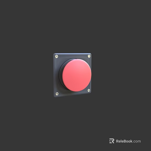 Modern Switch Panel With Red Round Button And Black Square Frame 3d model 