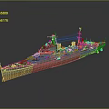 Warship 3D Model Display With Detailed Hull Turret And Deck Equipment On Reflective Surface