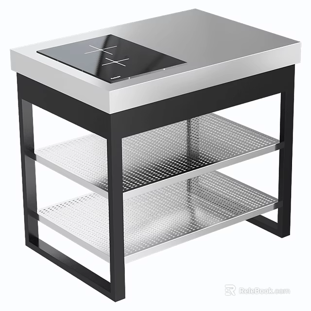 Modern Sideboard With Metal Frame Stainless Steel Top And Mesh Shelves 3d model 