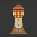 Lego Water Tower With Red White Striped Roof Orange White Body Gray Base And Windows