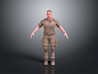 Male Game And Movie Character In Brown Uniform With Multiple Pockets Standing Pose 3d model