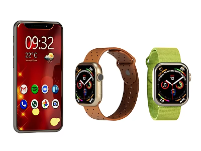 Smartphone And Two Smartwatches With Different Straps 3d model