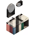 Modern Bathroom Vanity With Red Cabinet Gray Countertop Faucet And Mirrors