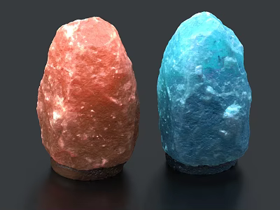Natural Red And Blue Salt Lamps With Smooth Base On Black Background 3d model
