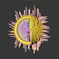 Yellow Bacterial 3D Model With Pink Pili Internal Purple Structure Blue Orange Dots And Tail