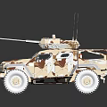 Military Armored Vehicle with Camouflage Paint Antennas and Roof Mounted Weapon Off Road Tires