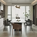Elegant Modern Restaurant Interior With Marble Dining Table Chandelier Wine Cabinet And Green Plant