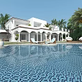 Elegant Detached Villa With Swimming Pool Terrace Lounge Chairs And Palm Trees