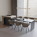 Modern Dining Table And Chairs With Counter Sink Window Blinds And Lighting 3d model