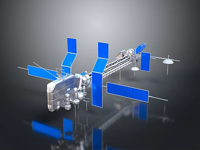 Commercial Equipment With Blue Solar Panels Metallic Structure And Industrial Antennas 3d model