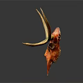 Decorative Bull Skull With Long Horns Red Yellow On Dark Background With Reflection