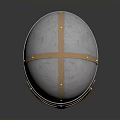 Classic Medieval Silver Metal Helmet With Leather Straps Face Mask And Gold Rivets