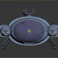 Blue Flying Saucer With Dome Yellow Spire And Side Thrusters Lights