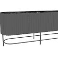 Modern Black Sideboard With Vertical Stripes And Sturdy Metal Legs For Dining Room