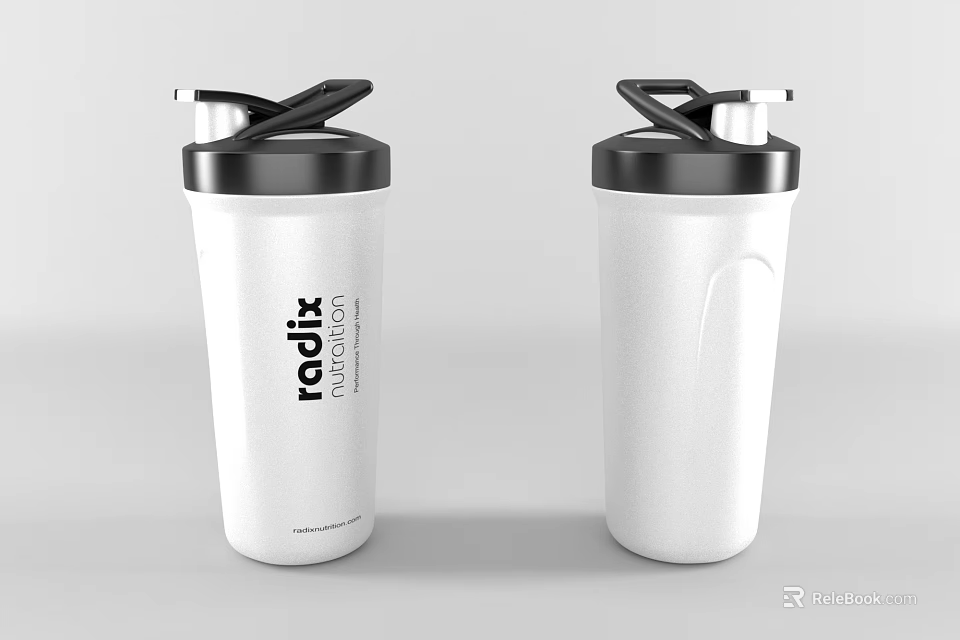 Radix Brand White Shaker Cups With Black Lids For Fitness Nutrition Mixing Drinks 3d model 