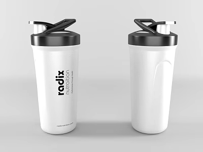 Radix Brand White Shaker Cups With Black Lids For Fitness Nutrition Mixing Drinks 3d model