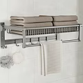Modern Bathroom Towel Rack With Folded Towels Hanging Loofah And Towel