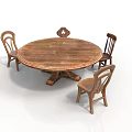 Round Wooden Dining Table With Carved Pedestal Base And Matching Wooden Chairs