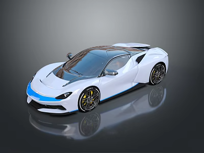 White Sports Car With Blue Accents Sleek Aerodynamic Design And Shiny Finish 3d model